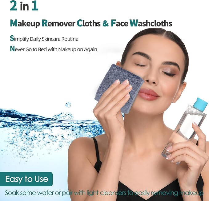 Wash Cloths 6 Pack, Reusable Makeup Remover Cloths, Super Soft and Gentle Face - Image 3
