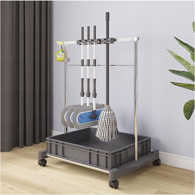 Movable Commercial Mop Rack, Floor Standing Cleaning Tool Cart Storage by Unknown