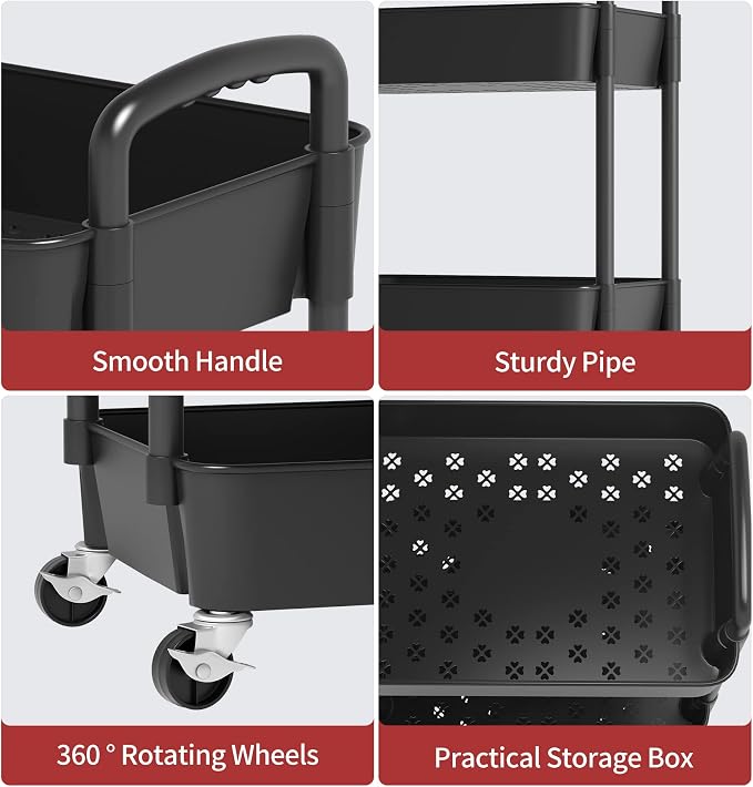 Sywhitta 4-Tier Plastic Rolling Utility Cart - Image 4
