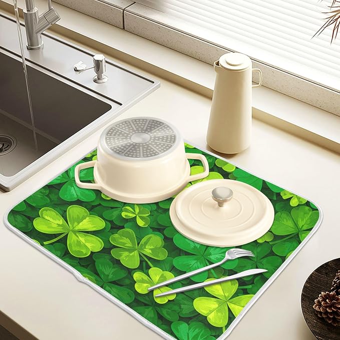 Patricks Day Shamrocks Lucky Clover Leaves Dish Drying Mat - Image 5