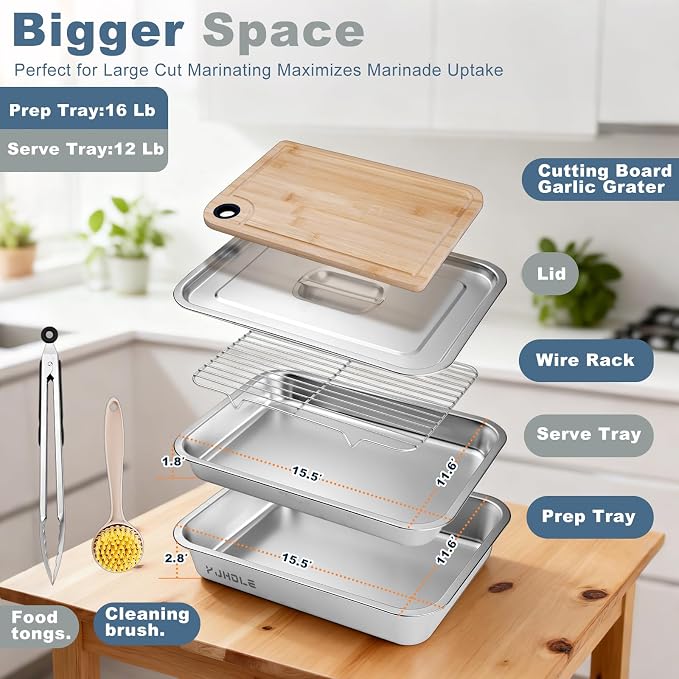 Grilling Prep and Serve Trays, Stainless Steel Large Capacity Food Prep Trays - Image 2