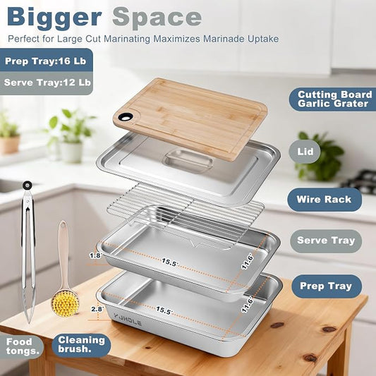 Grilling Prep and Serve Trays, Stainless Steel Large Capacity Food Prep Trays - Image 2