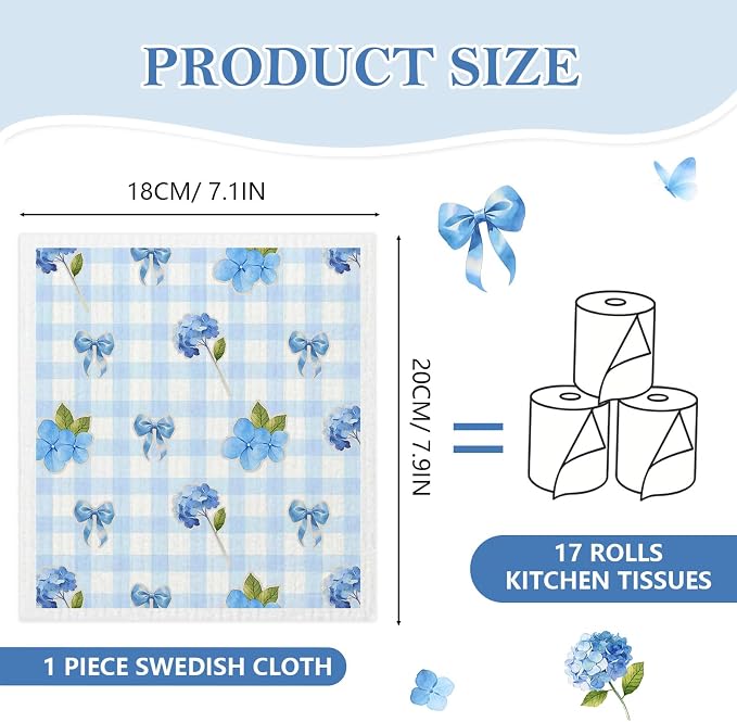 5 Pack Mixed Watercolor Hydrangea Kitchen Dishcloths Dish Towels, Swedish - Image 4