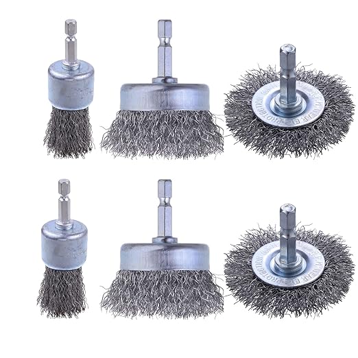 Rocaris 6 Pack Carbon Steel Wire Wheel and Pen Brush Set by Rocaris