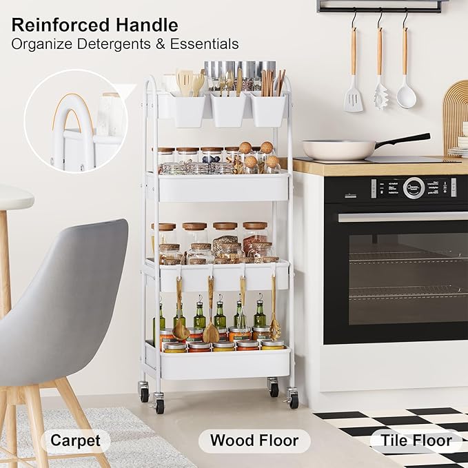 White 4 Tier Rolling Cart Metal - Image 3