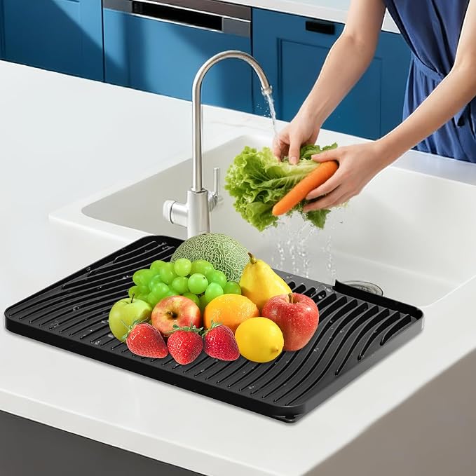 Silicone Dish Drying Mat for Kitchen Counter, Non-Slip Drain Pad, Dish Drying - Image 7
