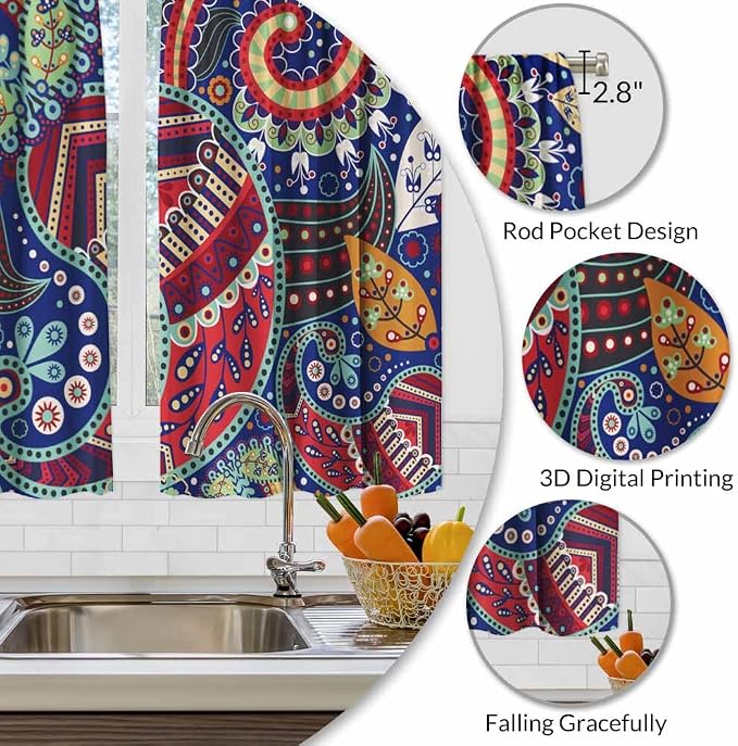 Ethnic Pattern Kitchen Curtains Paisley Lndia Abstract Floral Exotic Ornate - Image 3