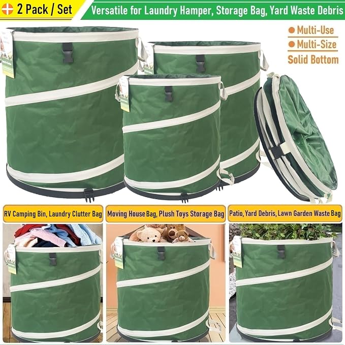 2-Pack 32 Gallon Collapsible Trash Can Solid Bottom - Image 4