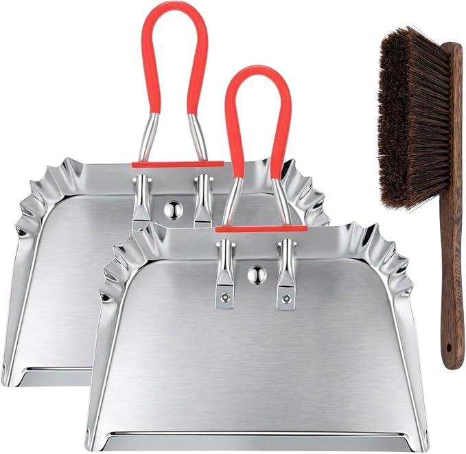 Pasimy 2 Pack 17" Metal Dust Pan and Brush Set, Large Heavy Duty Handheld by Pasimy