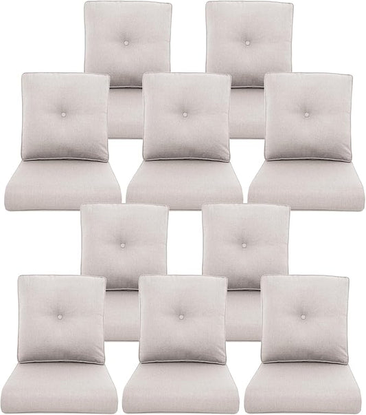 10-Piece Outdoor Patio Cushion Set - Fade & Water Resistant with Removable Olefin Cover, 22x24x4 Inch Memory Foam Cushions for Wicker Sectional Sofa – Beige/Buckle