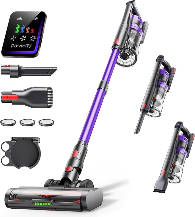 Cordless Vacuum Cleaner, 600W 50Kpa Stick Vacuum Cleaner by Powerffy