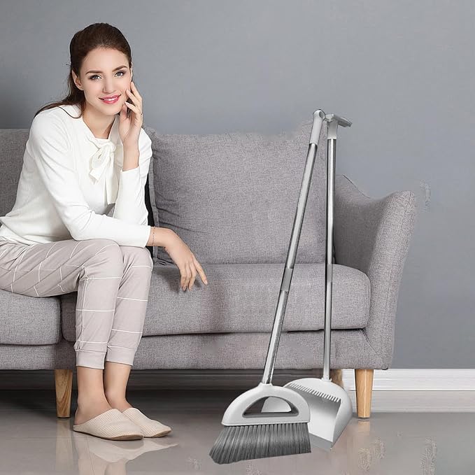 Brooms and Dustpan Set with 35" Long Handle, 182° Rotatable Standing Storage - Image 2