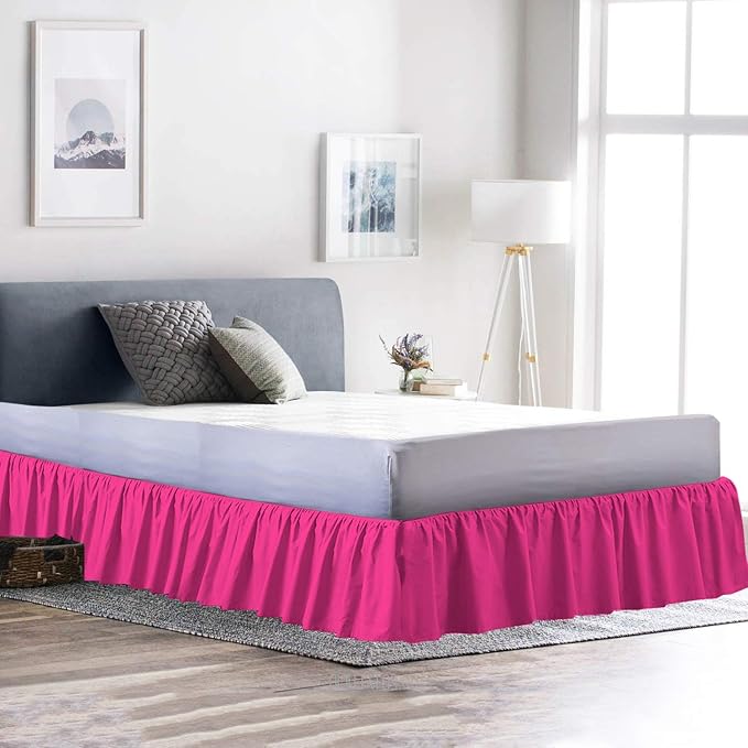 Bed Skirt - Ruffled Bed Skirt (Queen XL, Hot Pink) 12 Inch Drop Dust Ruffle with Platform, 100% Cotton 800 Thread Count Fabric - Dust Ruffle Bedskirt for Easy Fitting and Easy Care