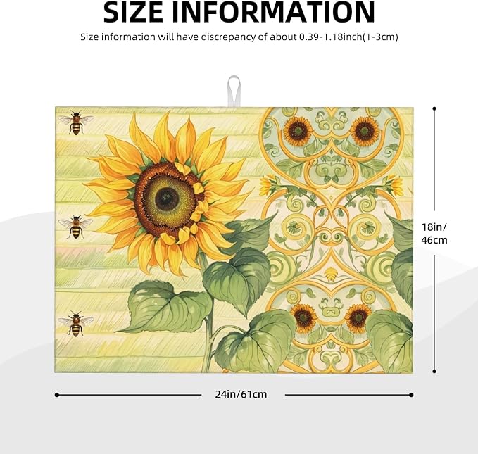 Sunflower Bee Dish Drying Mat Highly Absorbent Double-Sided Microfiber - Image 2