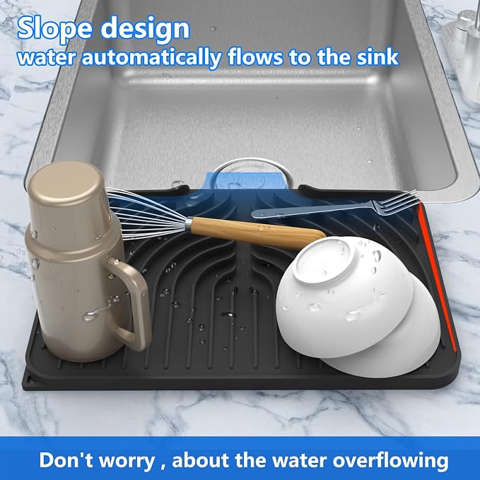 Dish Drying Matt for Kitchen Counter, 14.6"×11"Silicone Dry Rack Mat - Image 4