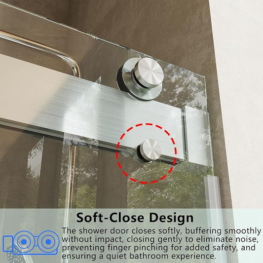 Frameless Soft Close Shower Door, 76 "H, 3/8" Clear Tempered Glass, Double - Image 2