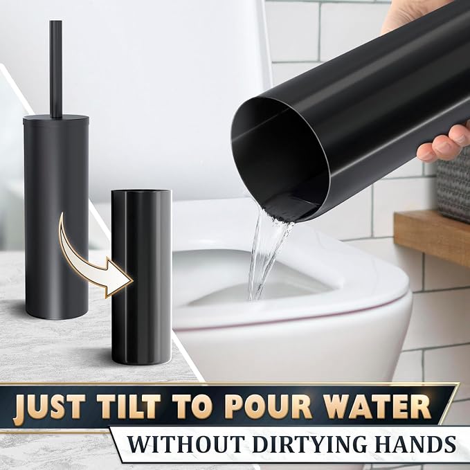2 PCS Black Toilet Brush and Holder Set - Image 8
