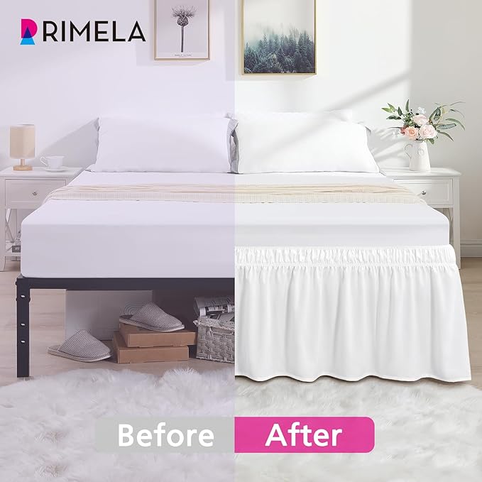 RIMELA Bed Skirt Queen Size Moon White 15 Inch Drop, Wrap Around Elastic Bedskirt, Dust Ruffle for Adjustable Bed Base Soft Durable Fabric Machine Washable Easy to Install Bed Skirts