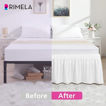 RIMELA Bed Skirt Queen Size Moon White 15 Inch Drop, Wrap Around Elastic Bedskirt, Dust Ruffle for Adjustable Bed Base Soft Durable Fabric Machine Washable Easy to Install Bed Skirts