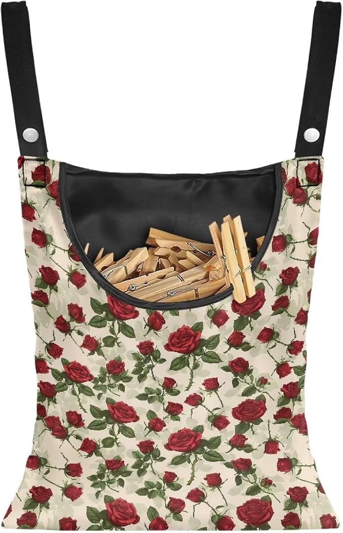 Rose Clothespin Bag Fashion Hanging Storage Organizer Clothes Pin Bag by CREAMIC
