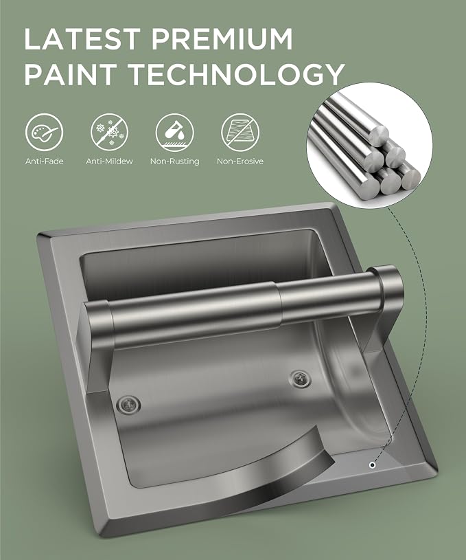 FORIOUS Recessed Toilet Paper Holder, Stainless Steel Durable Tissue Roll - Image 5