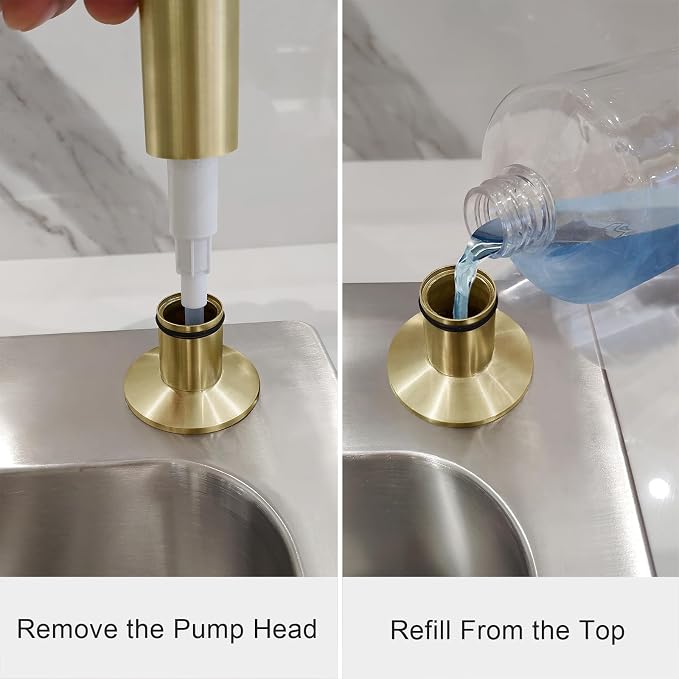 Brushed Gold Built in Dish Soap Dispenser - Image 6