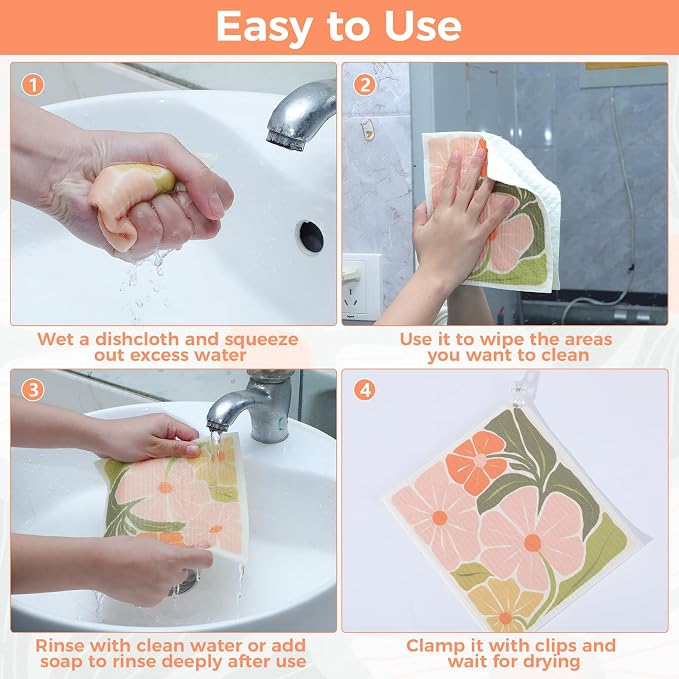 6 Pack Swedish Dishcloths for Kitchen, Abstract Floral Swedish Rags Dish Towels - Image 6