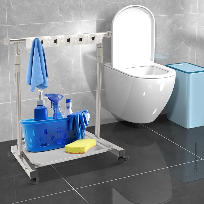 Wet Mops Rack Movable Broom Holder, Movable Closet Storage Cabinet Mop Rack - Image 3