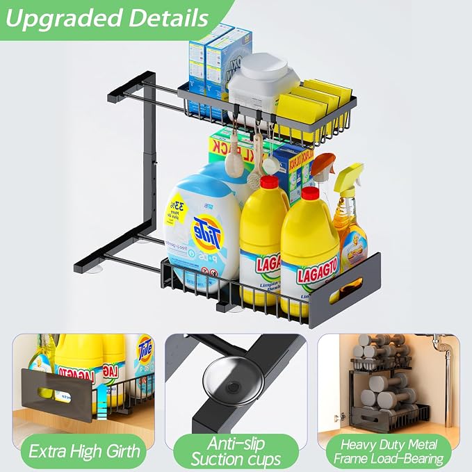 ADBIU Under Sink Organizer, 2 Packs 2 Tier Expandable Height Under-Sink - Image 4