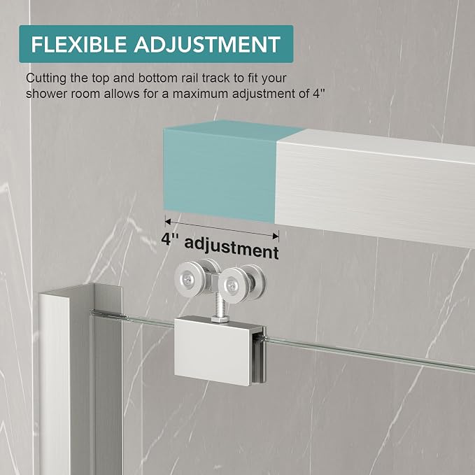 KPUY Glass Shower Door, 61-66" W x 76" H Semi-Frameless Double Sliding Shower - Image 7