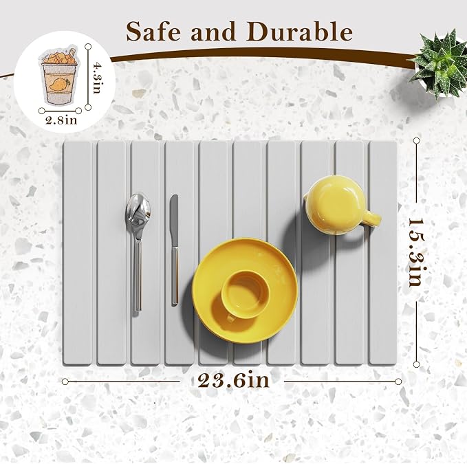 Stone Dish Drying Mats for Kitchen Counter-23.6“x 15.3”Eco-Friendly, Foldable - Image 2