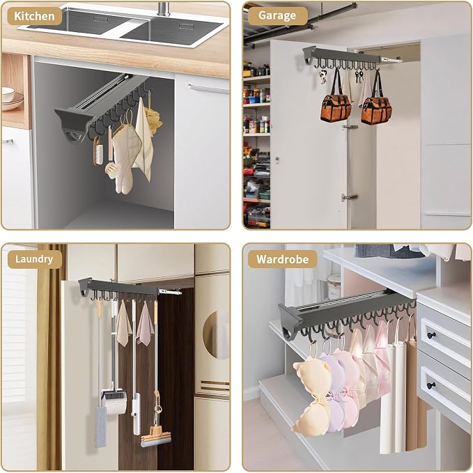 Pull-Out Mop and Broom Holder Slide Broom Closet Organizer Sliding Garage - Image 7
