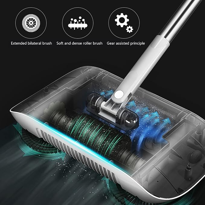 Naisicore Carpet Sweeper Manual, 2 in 1 180 Degree Rotating Hand Push Sweeper - Image 7