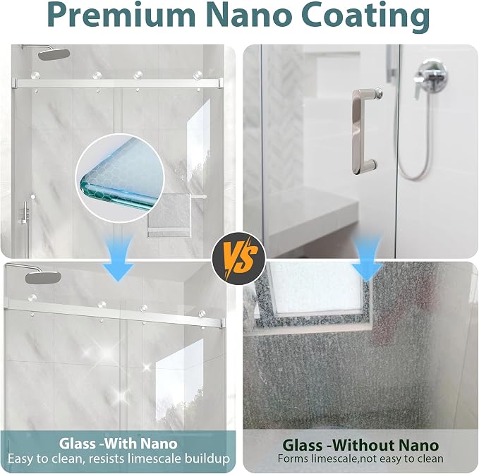 KPUY Frameless Tub Shower Door, 55-60" W x 60" H Double Sliding Bathtub Door - Image 2