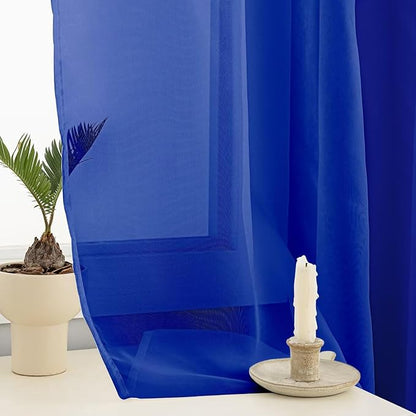 Sheer Curtains 63 Inches Long 2 Panels, Rod Pocket Short Curtain for Kitchen, Bedroom, Cafe Window(Blue Sapphire 38" W x 63" L)