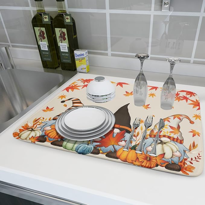 Fall Gnome Dish Drying Mat for Kitchen Counter Fall Pumpkin Dish Drying Mat - Image 6