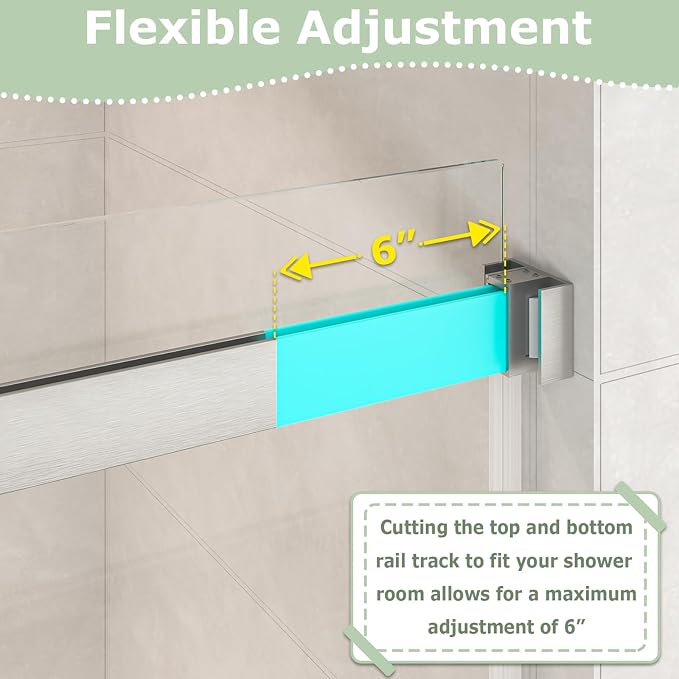 49"- 54" W x 76" H Frameless Shower Door, Double Sliding Shower Door, 5/16" - Image 5