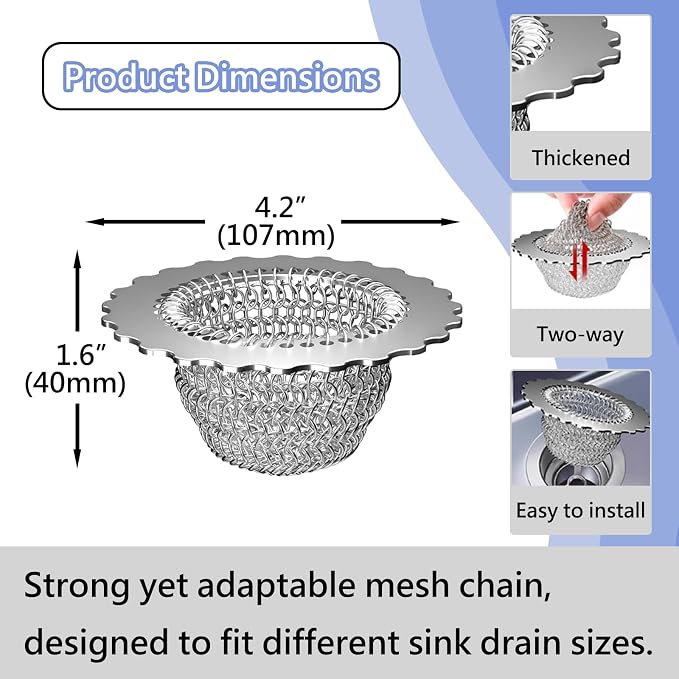 Kitchen Sink Drain Strainer, Patented 304 Stainless Steel Reversible Mesh - Image 5