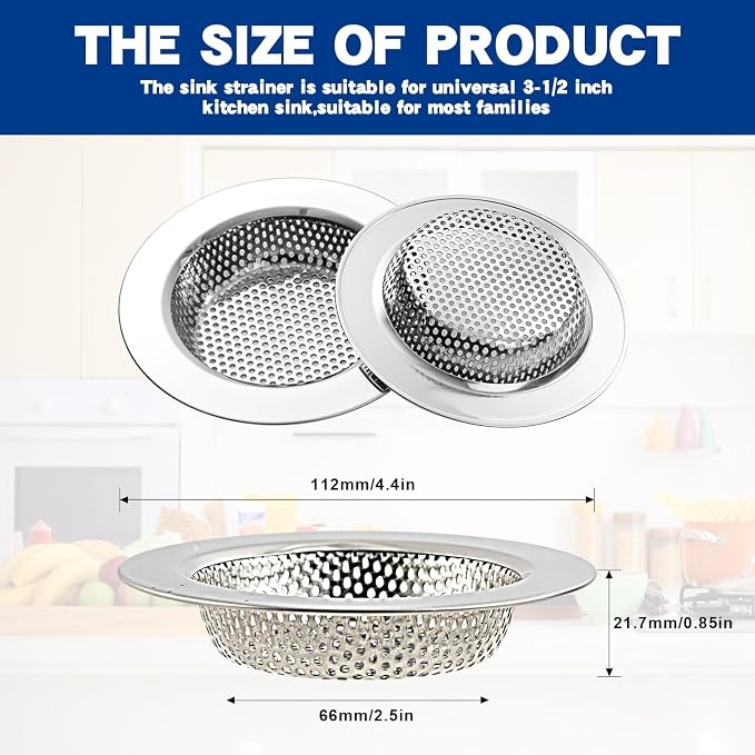 RQYEKDO Kitchen Sink Drain Strainer, 2 Pack Stainless Steel Sink Drain Basket - Image 5