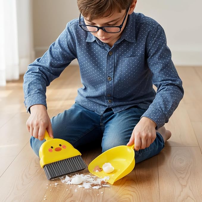 Small Dustpan and Brush Set Yellow Small Hand Broom and Dustpan Set, Mini Dust - Image 3