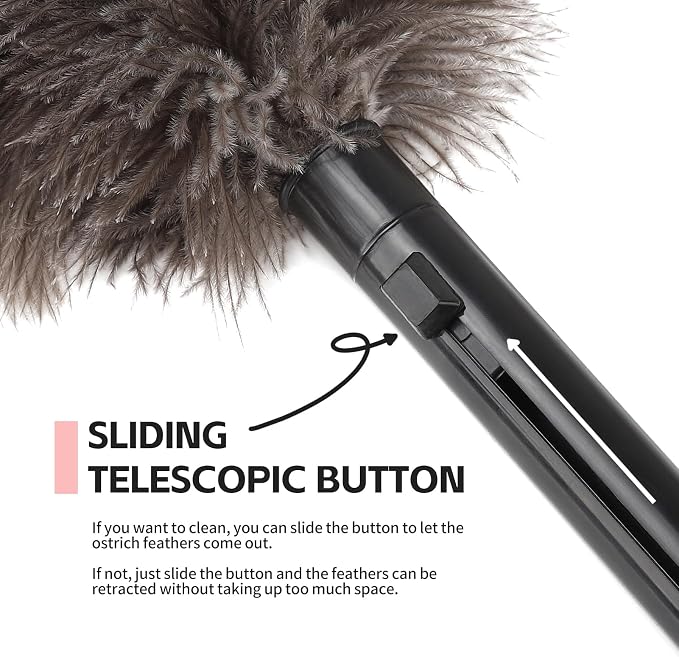Retractable Feather Duster-Genuine Ostrich Feathers, Anti-Static, Reusable - Image 5