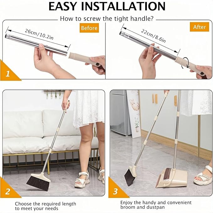 Broom and Dustpan Set with 57.4 Inch Adjustable Stainless Steel Handle - Image 9