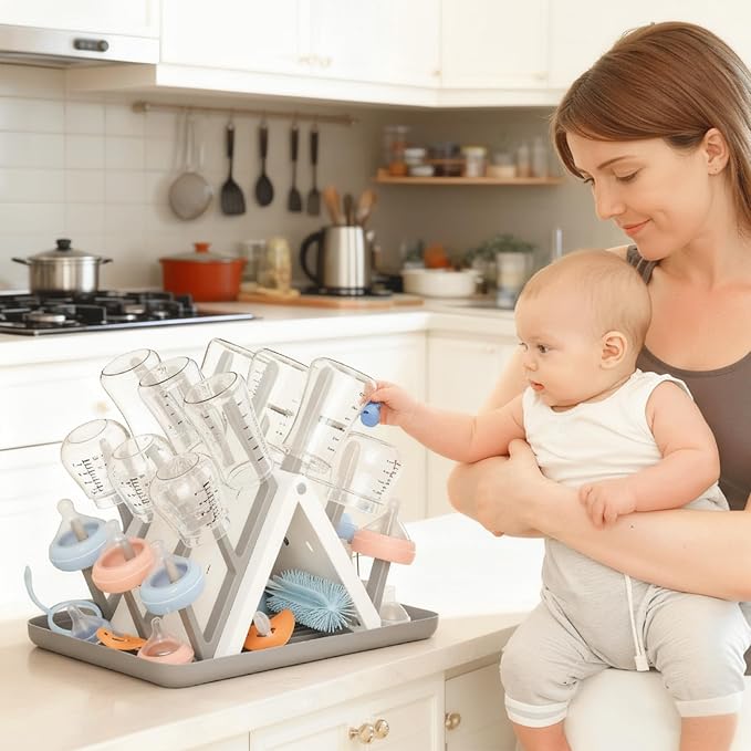 Large Baby Bottle Drying Rack, Space Saving 18 Hooks Slope Travel Bottle Dryer - Image 2