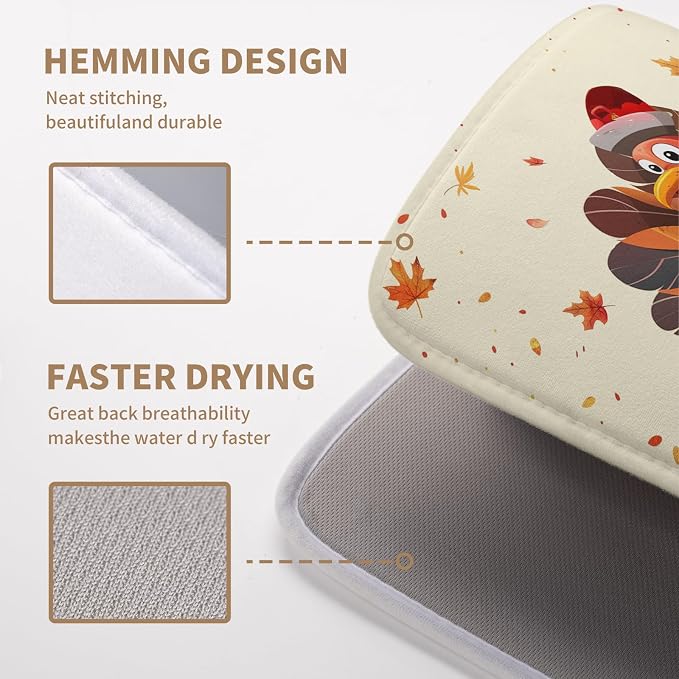 Thankgiving Dish Drying Mat for Kitchen Counter 16x18 Inch Fall Orange Turkey - Image 4