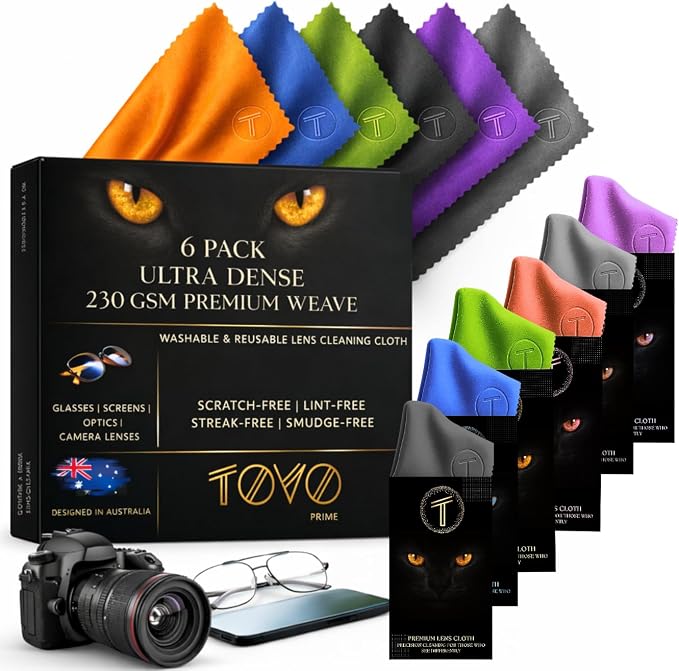 Microfiber Lens Cleaning Cloth for Glasses & Camera | 6 Packs |Australian by TOVO-MadeforLife