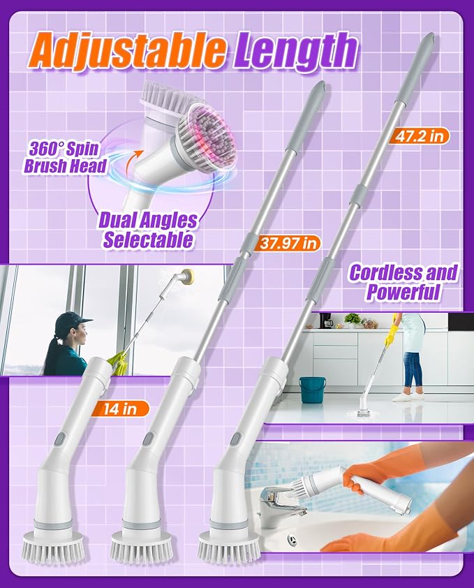NBONEBS Electric Spin Scrubber, Cordless Shower Scrubber Rotary Floor Brushes & - Image 5