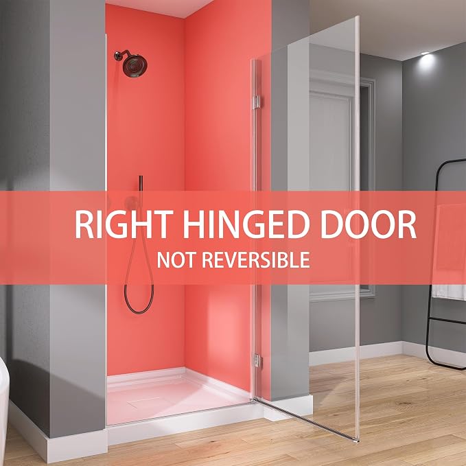 GETPRO Frameless Pivot Shower Door Hinged 30 in. W x 72 in. H Swing Single - Image 2