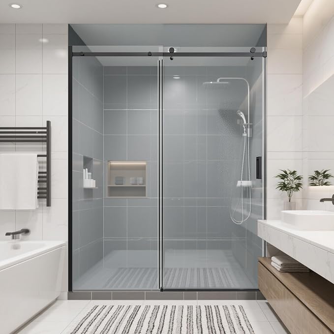 56-60" W x 74" H Frameless Shower Doors, Bathroom Single Sliding Shower Glass by Unknown