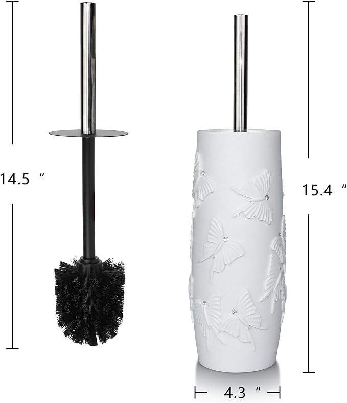 White Butterfly with Rhinestone Design Resin Toilet Holder and Brush Set - Image 7