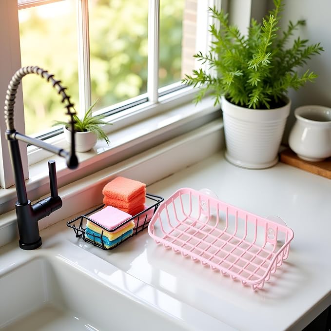 Pink Multifunctional Drain Rack, Hanging Storage Rack Drain Rack Sink Shelf - Image 3